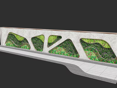 Contemporary Garden Wall Design With Irregular Green Plant Openings And Stone Slab Floor 3d model