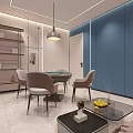 Modern Hotel Mahjong Room With Blue Walls Sofa Seating Mahjong Table And Neon Decor