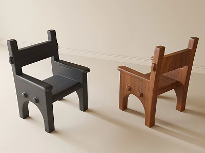 Two Black and Brown Wooden Accent Chairs with Simple Design in Light Colored Room 3d model