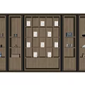 Modern Wooden Display Cabinet With Open Shelves And Decorative Ornaments