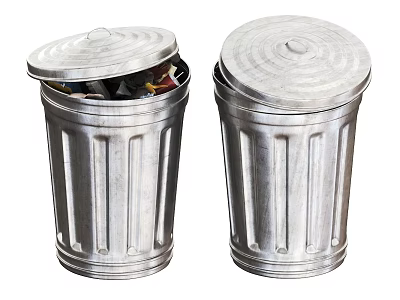 Public Facility Metal Trash Cans With Open And Closed Lids Containing Waste 3d model