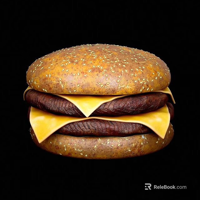 Juicy Delicious Hamburger With Sesame Seed Bun Grilled Beef Patty And Melted Cheese Slices 3d model 