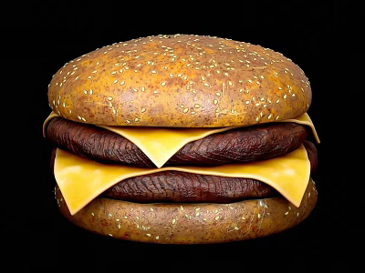 Juicy Delicious Hamburger With Sesame Seed Bun Grilled Beef Patty And Melted Cheese Slices 3d model