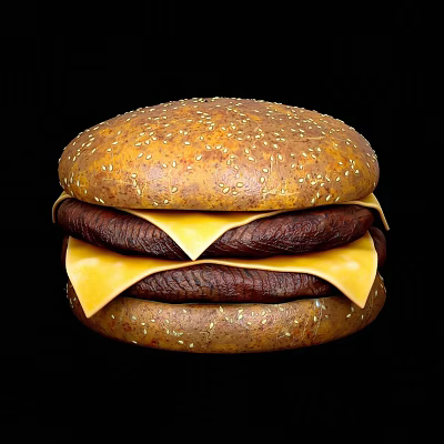Juicy Delicious Hamburger With Sesame Seed Bun Grilled Beef Patty And Melted Cheese Slices 3d model