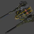 Industrial Dual Barrel Weapon With Yellow Gray Turret And Mechanical Base