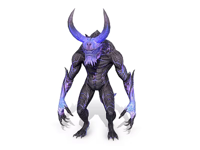 Game Movie Demon Character With Large Horns Purple Black Skin And Sharp Claws 3d model