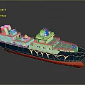 Modern Warship With Blue Red Hull Multi Deck Bridge And Upper Structure 3d model