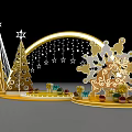 Elegant Festive Christmas Decorations With Golden Trees Stars Snowflakes And Gifts