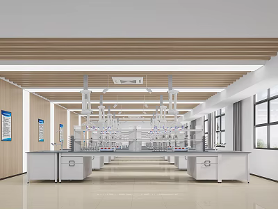 Spacious Modern Laboratory Interior With Lab Benches Ventilation Systems And Windows 3d model