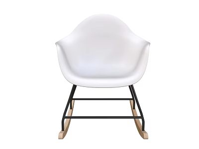 White Curved Leisure Chair With Black Metal Frame And Wooden Rocking Legs 3d model