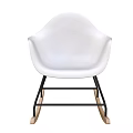 White Curved Leisure Chair With Black Metal Frame And Wooden Rocking Legs