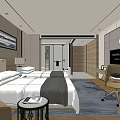 Elegant Modern Hotel Guest Room With King Bed Comfortable Seating And Decorative Elements