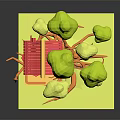 Cute Cartoon Treehouse Scene With Red Roof Yellow Leaves Tree Wooden Ladder And Small Platform