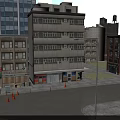 Commercial Street Lined With Multi story Modern Buildings Shops Signboards And Orange Traffic Cones