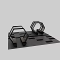 Modern Outdoor Landscape Seats With Hexagonal Metal Frame Wooden Slats And Concrete Paving