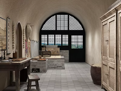 Chinese Cave Dwelling Homestay Old Objects Old Tables and Chairs Kang Traditional Folk Cave Dwelling 3d model