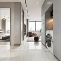 Modern Living Room Interior Design With Gray Sofa Glass Coffee Table And Side Table