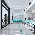Spacious Modern Hotel Lobby With Large Windows Reception Counter Decorative Paintings And Marble Floor