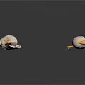 Decorative White Duck Figurines With Yellow Beaks And Feet Standing On Dark Surface With Reflection