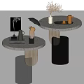 Modern Round Side Tables With Terrazzo Top Vase Teapot Books And Decorative Figurine