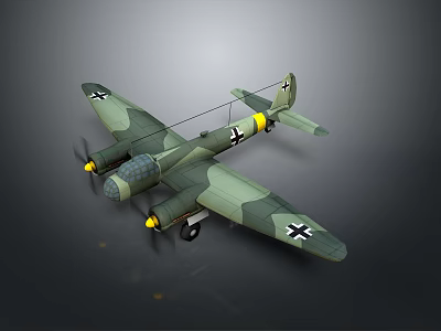 Vintage Twin Engine Military Aircraft In Green Camouflage With Black Cross Insignia And Propellers 3d model