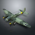 Vintage Twin Engine Military Aircraft In Green Camouflage With Black Cross Insignia And Propellers