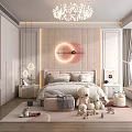 Kids Room Interior Design with Bed Stuffed Toys Chandelier Wall Decor Rug and Bookshelf