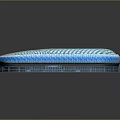 Modern Blue Stadium Architectural Design With Grid Exterior And Green Field