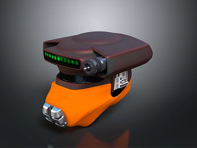Futuristic Orange Dark Brown Computer Peripheral With Green Indicator Lights and Metallic Components 3d model