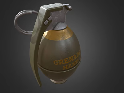 Hand Grenade With Safety Pin Yellow And Green Metallic Body Grenate Hand Text 3d model
