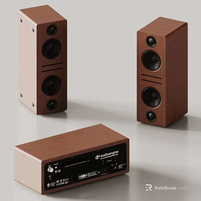 Classic Wooden Home Audio System With Stereo Speakers And AudioSource Player 3d model 