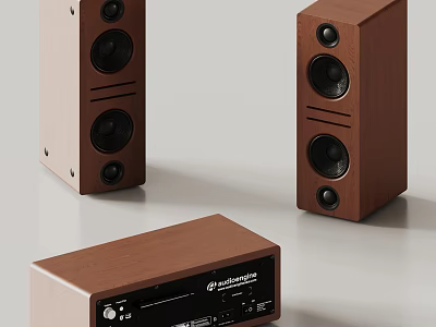 Classic Wooden Home Audio System With Stereo Speakers And AudioSource Player 3d model