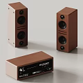 Classic Wooden Home Audio System With Stereo Speakers And AudioSource Player
