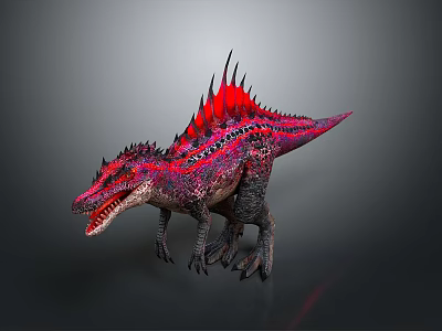 Detailed Vibrant Dinosaur With Red Spines Purple Body Open Mouth 3D Render 3d model
