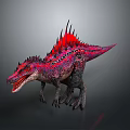 Detailed Vibrant Dinosaur With Red Spines Purple Body Open Mouth 3D Render