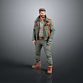Man Wearing Green Jacket With Orange Patches Green Pants And Brown Boots