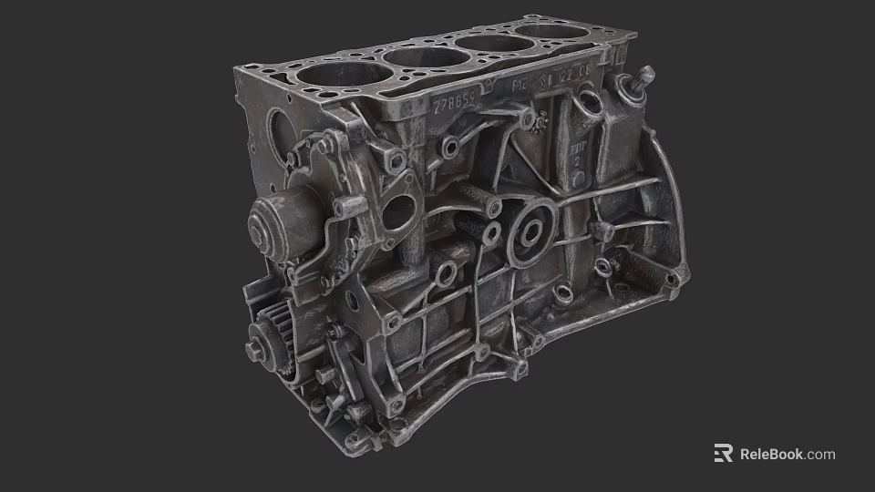 Car Engine Block Metal Construction With Cylinder Holes And Mechanical Parts 3d model 
