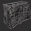 Car Engine Block Metal Construction With Cylinder Holes And Mechanical Parts