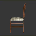 Ornate Single Chair With Orange Metal Frame And Patterned Cushion