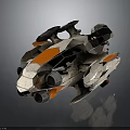 Futuristic Orange And White Spacecraft With Multiple Thrusters For Cosmic Exploration Missions 3d model
