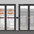 Modern Glass Double Doors with Black Frames and Graphics in Indoor Interior 3d model