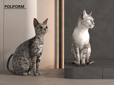 Two Spotted And Striped Cats Sitting In Modern POLIFORM Interior Space 3d model
