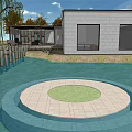 Modern Sales Office Building With Lawn Trees And Blue Sky View