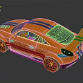 Orange Sports Car With Black Stripes Rear View Sporty Spoiler And Alloy Wheels