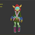 3D Fantasy Character Model With Red Hooded Outfit Yellow Horns Gray Hair And Purple Eyes