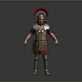 Roman Soldier Armor With Red Feathered Helmet Metal Plates And Leather Gear