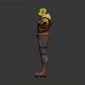 3D Character Model With Yellow Helmet Brown Jacket Gray Pants And Outstretched Arms