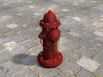 Red Fire Hydrant Essential Emergency Safety Equipment On Stone Paved Ground 3d model
