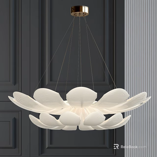 Elegant White Petal Shaped Modern Chandelier Hanging In Contemporary Interior Room 3d model 