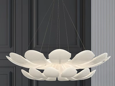 Elegant White Petal Shaped Modern Chandelier Hanging In Contemporary Interior Room 3d model
